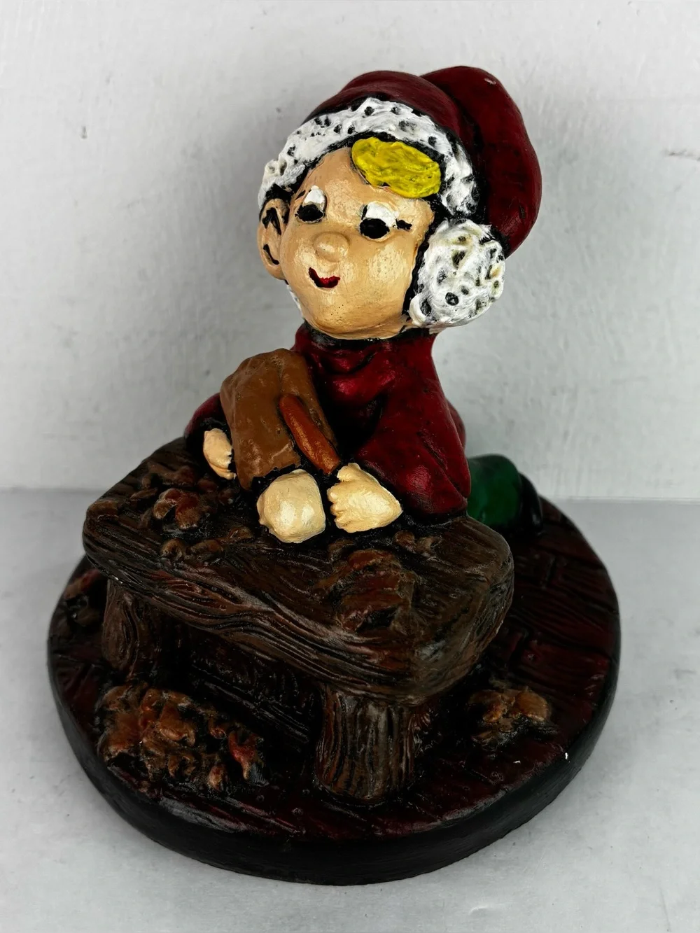 Vintage Christmas Plaster Elf in Santa’s Workshop Figurine
